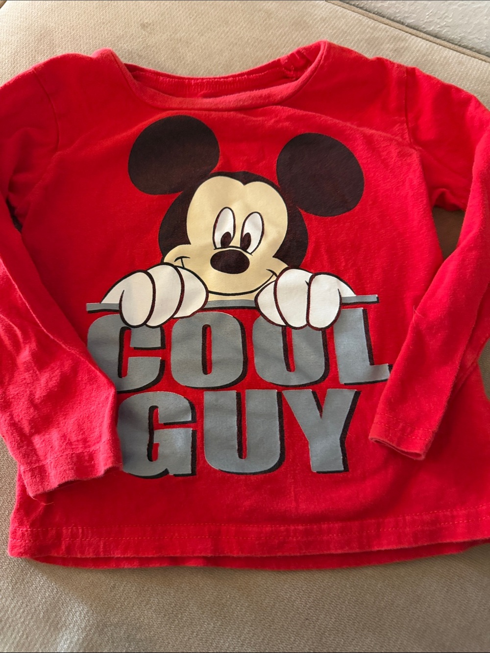 Boys Disney Junior Red Mickey Mouse 'Cool Guy' Long Sleeve Kids Shirt 2T